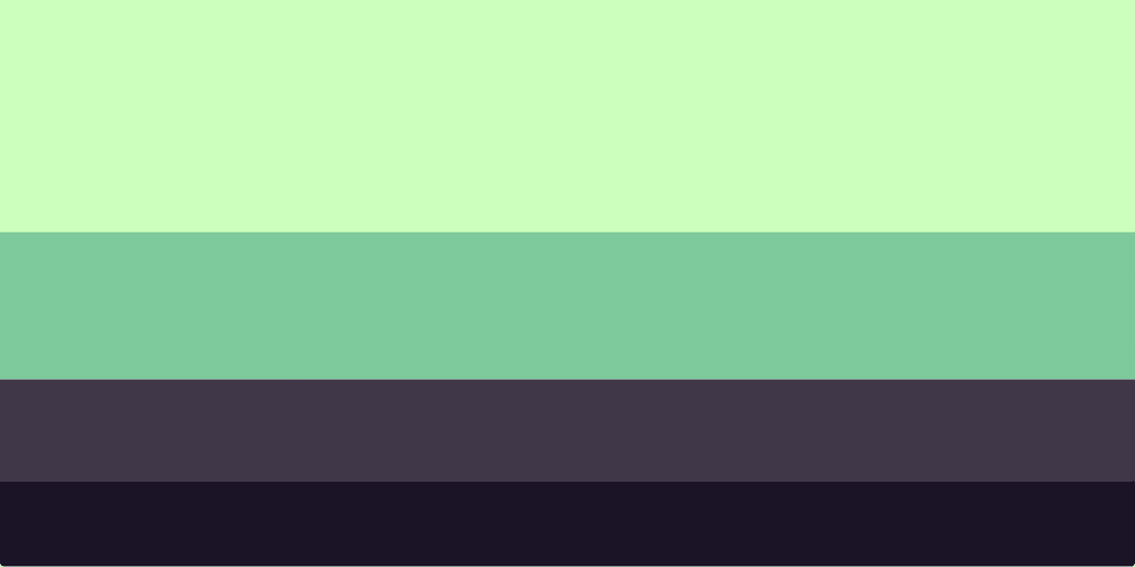 light green, dark green, dark purple, and black color palette.