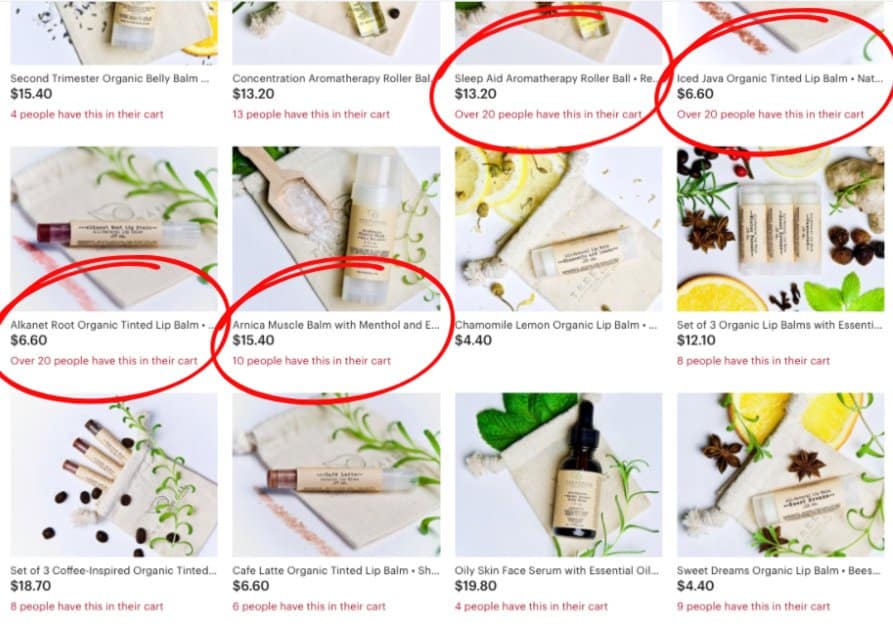 Finding successful skin care sellers and products on Etsy.
