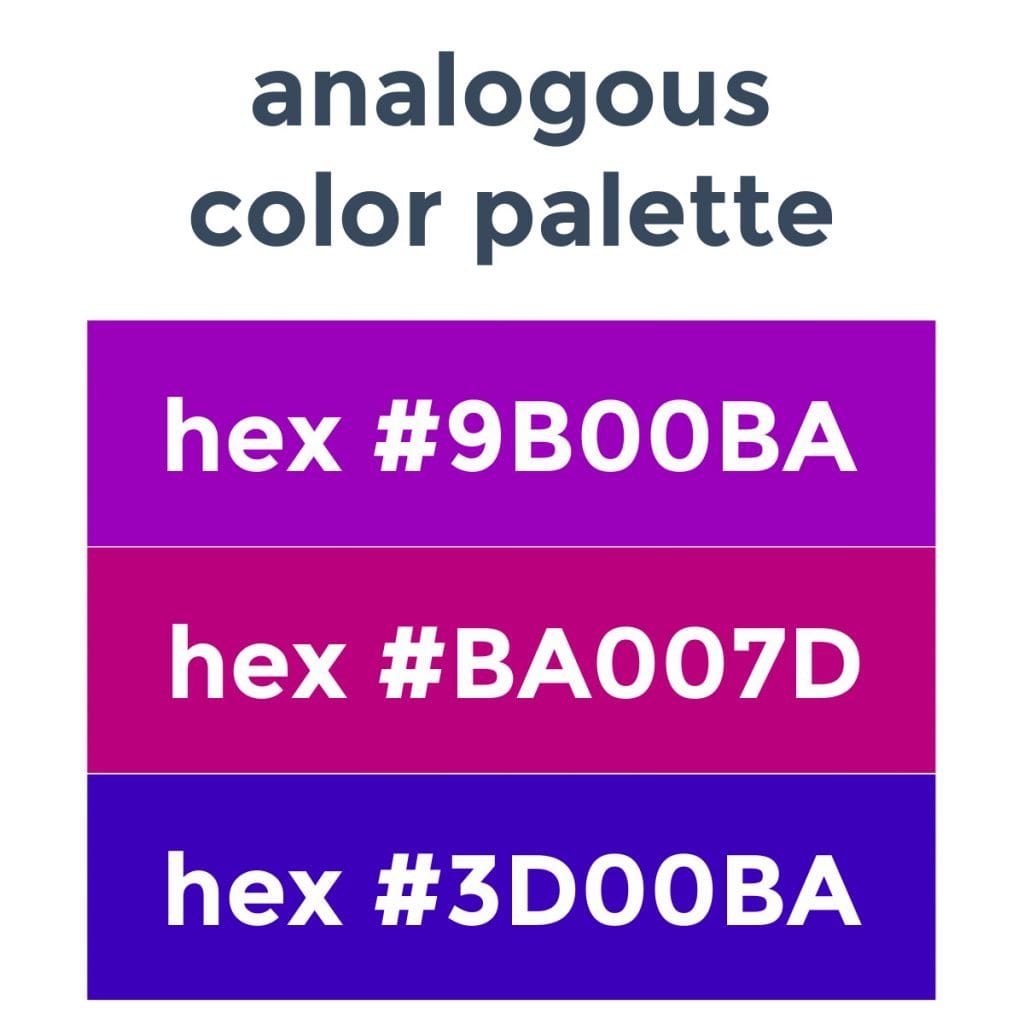 Analogous color palette example using purple, maroon, and blue.