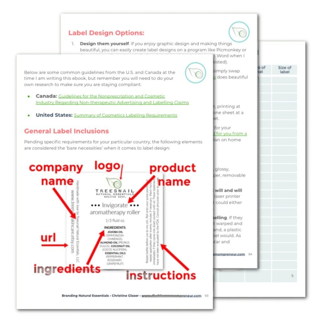 Packaging and Labels, ebook screenshot of section 9 in the skin care business branding guide.