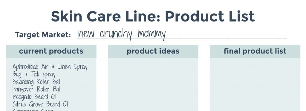 Step 1 of Market Research: Adding current skin care products to the product list worksheet.