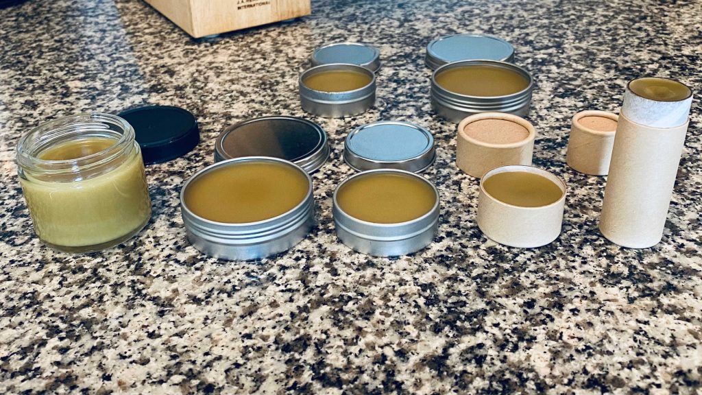 Cuticle salve poured into a variety of containers
