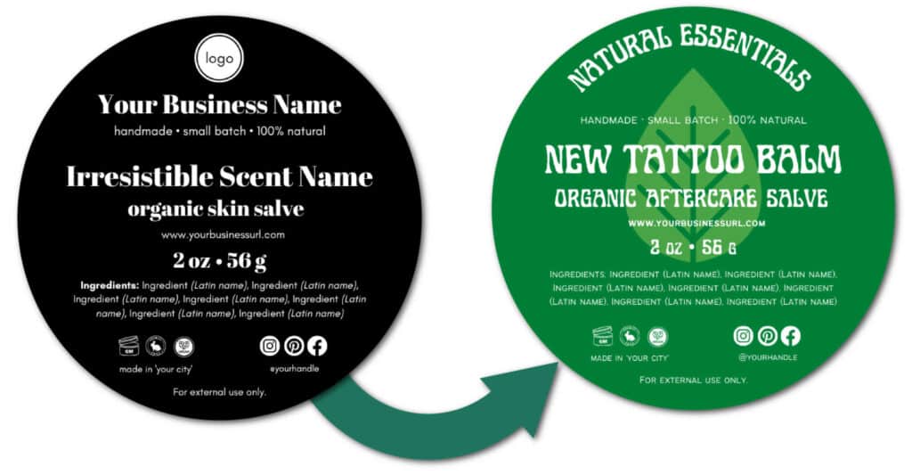 Example skin care label transformation done in Canva