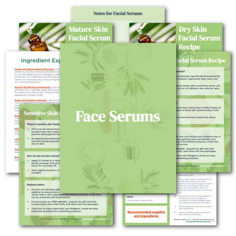Facial serums recipes included in the natural skin care recipe book