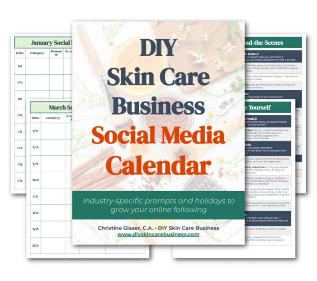 Skin Care Social Media Content Calendar. DIY Skin Care Business