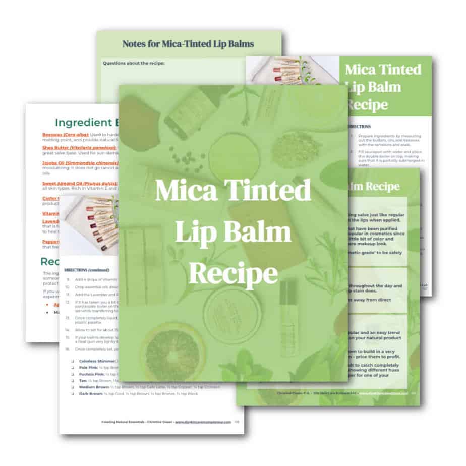 Mica tinted lip balm recipes in the natural skin care recipe book