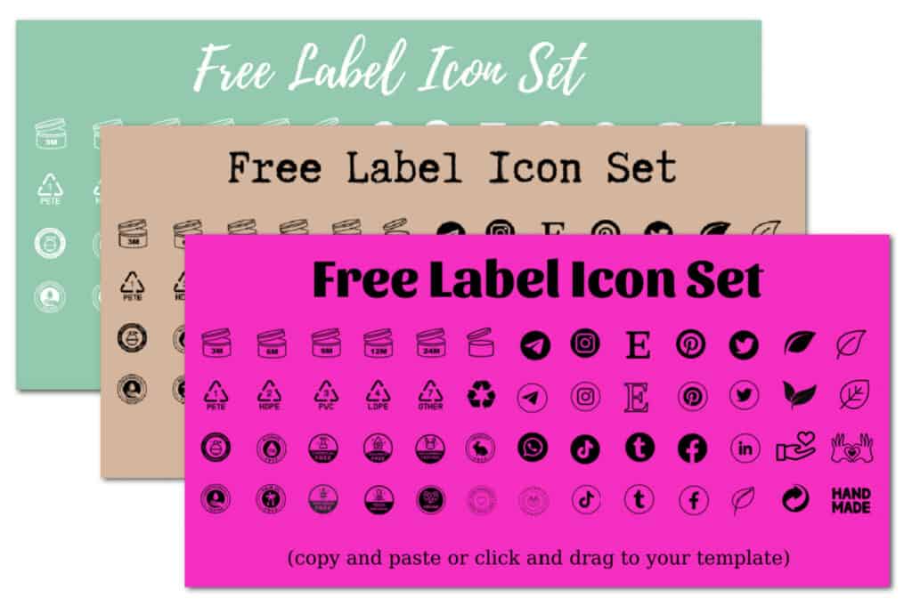 Icon sets in every color and font come in the skin care label template packs