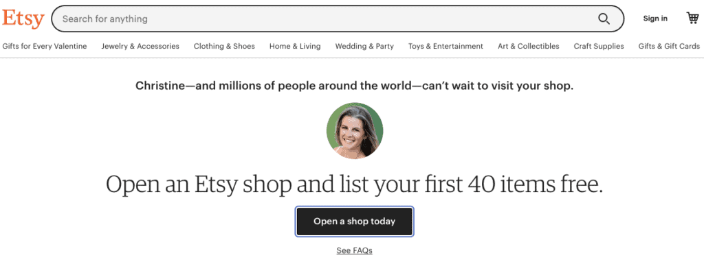 40 free listings when you open an Etsy shop for the first time.