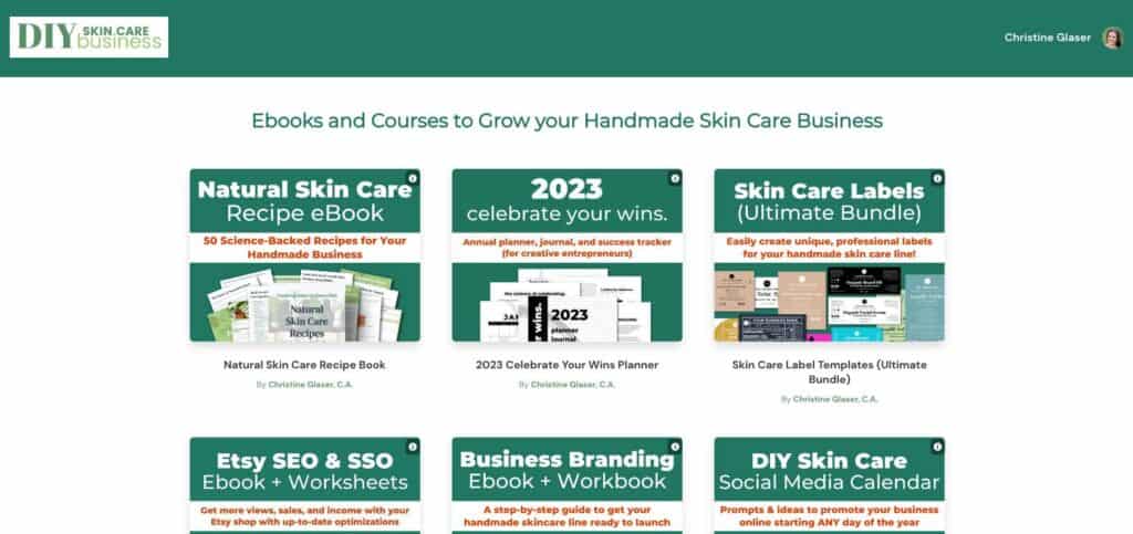 DIY Skin Care Business membership site dashboard