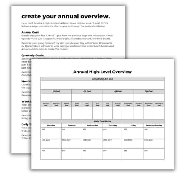 Annual Overview pages in the Creative Entrepreneur Annual Planner