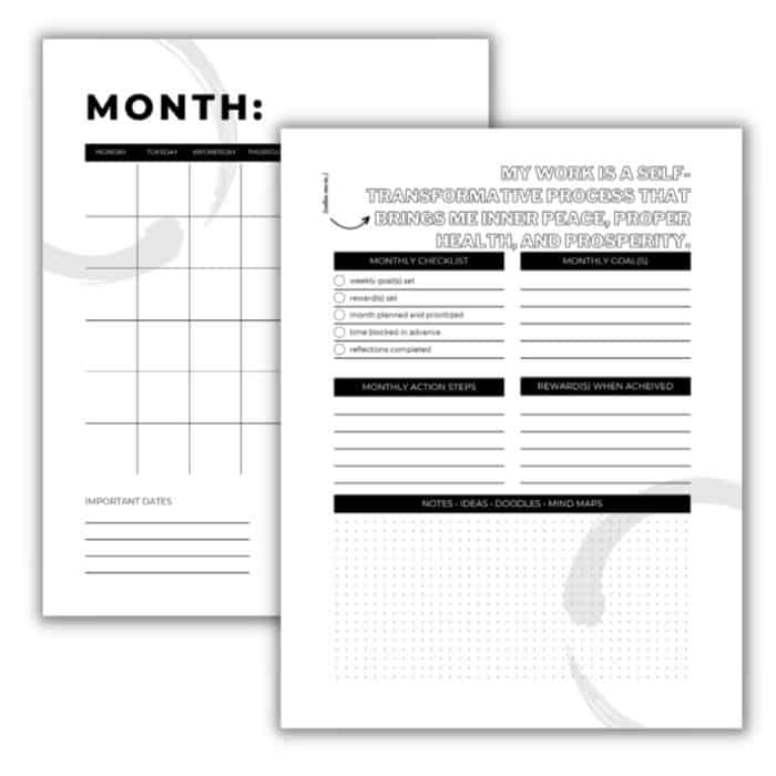 Undated monthly pages in the Celebrate Your Wins Entrepreneur Planner