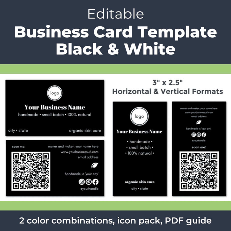 Black and White Business Card Template for Handmade Skin Care Businesses