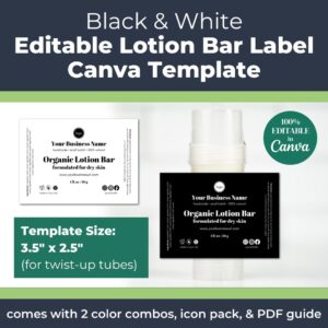 Black and White Lotion Bar Label Template for Skin Care Businesses