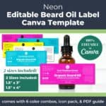 Neon Beard Oil Label Template (Editable in Canva)