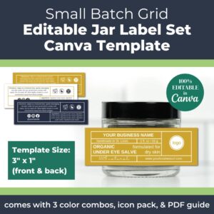 Small Batch Grid Jar Label Template Set for Handmade Skincare Businesses