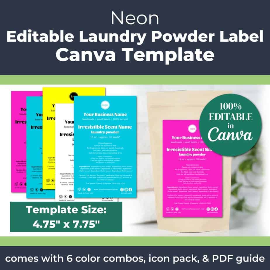 Neon Laundry Powder Label Template for Handmade Skincare Businesses