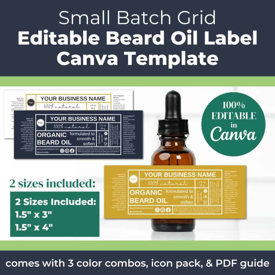 Small Batch Grid Beard Oil Label Template for Handmade Skincare Businesses
