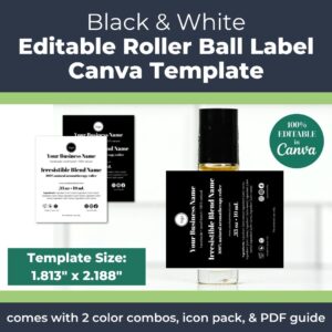 Black and White Roller Ball Label Template for Handmade Businesses