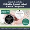 Black and White Round Skincare Label Template for Handmade Businesses