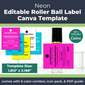 Neon Roller Ball Label Template for Handmade Businesses