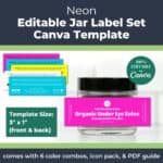 Neon Jar Label Template Set (Editable in Canva)