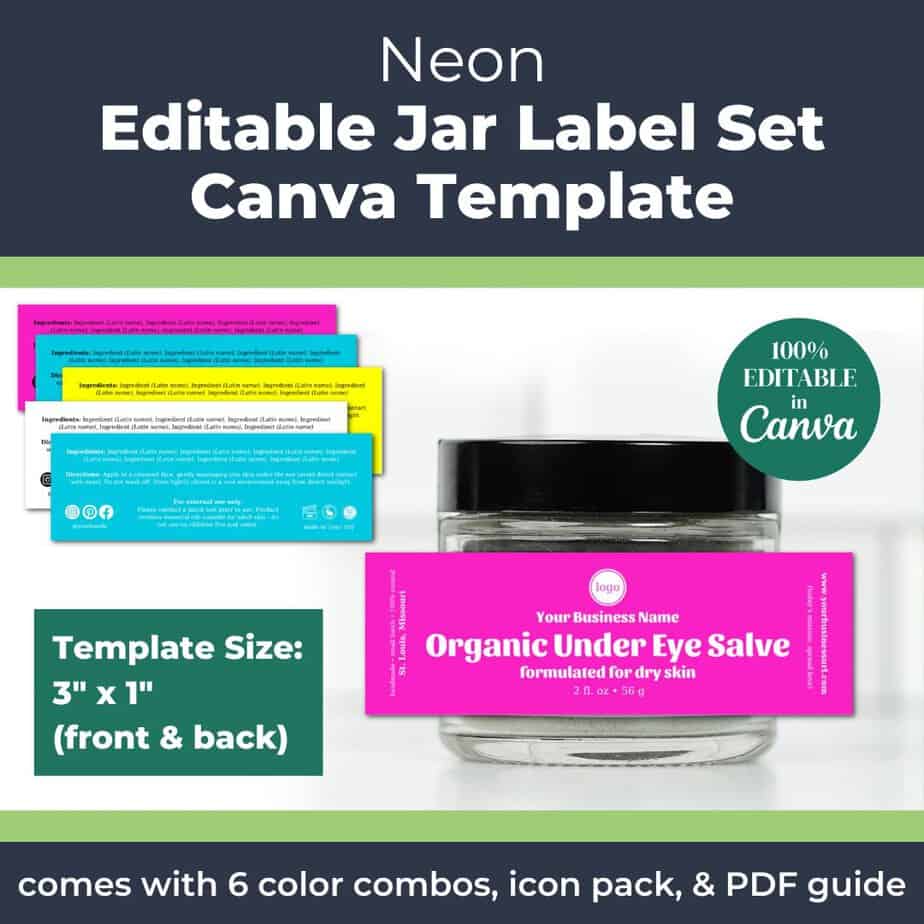 Neon Jar Label Template Set for handmade skincare businesses