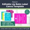 Neon lip balm label template for handmade skincare businesses