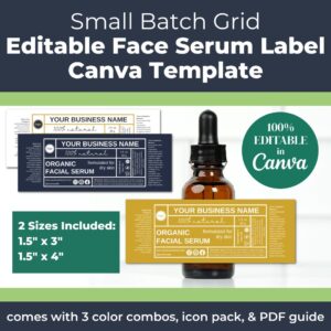 Small Batch Grid Face Serum Label Template for handmade skincare businesses
