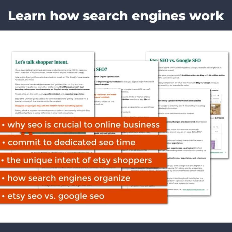 Learn how search engines work in the Etsy SEO and SSO Guide for Handmade Sellers