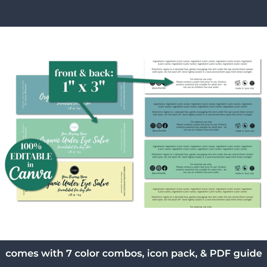 The pastel jar label template set comes with 7 color combinations.