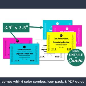 The neon lotion bar label templates come with 6 editable color combinations.