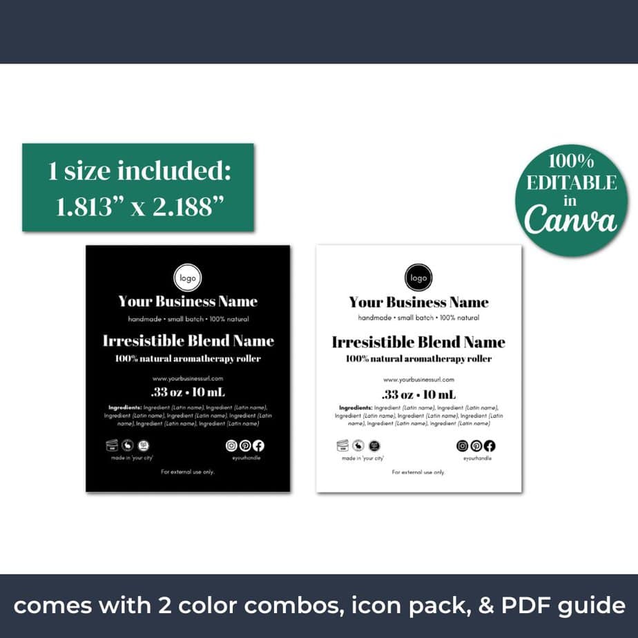 The Black and White Roller Ball Label Templates include two customizable color combinations.