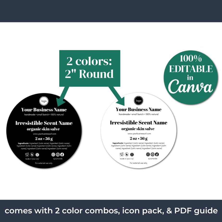 The round skincare label templates come with two base colors that are customizable.