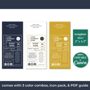 The small batch soap box label templates come with a gridded format in 3 different colors.