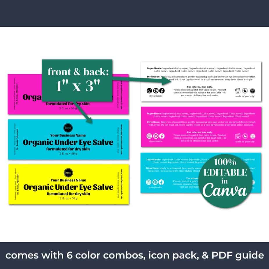 The neon jar label templates come with 6 color combinations.