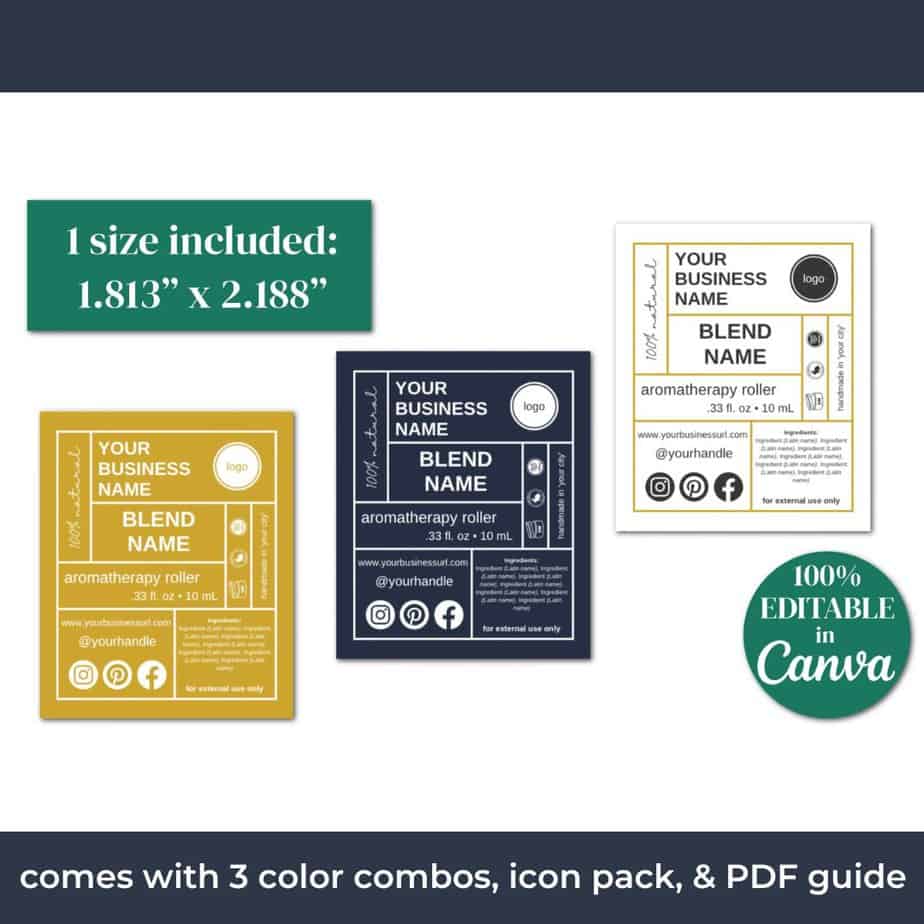 Gridded roller ball label templates come with 3 color combinations.