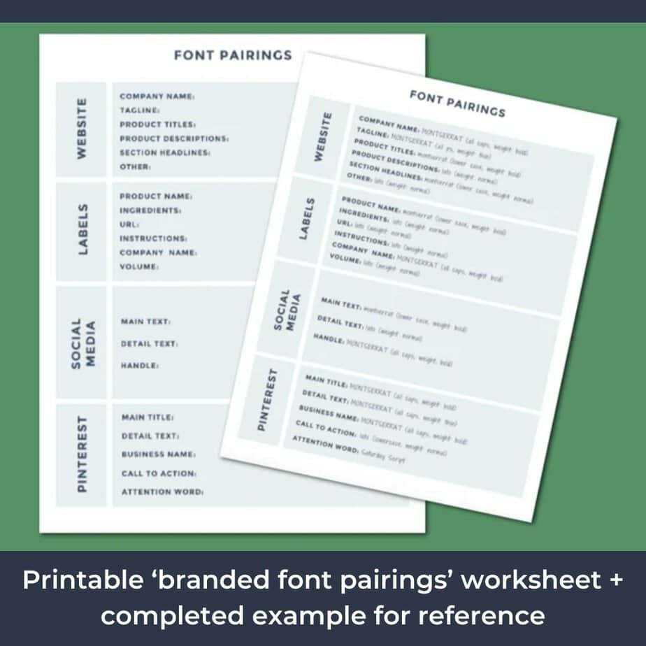 Workbook portion of the Choosing Your Font Pairings Guide