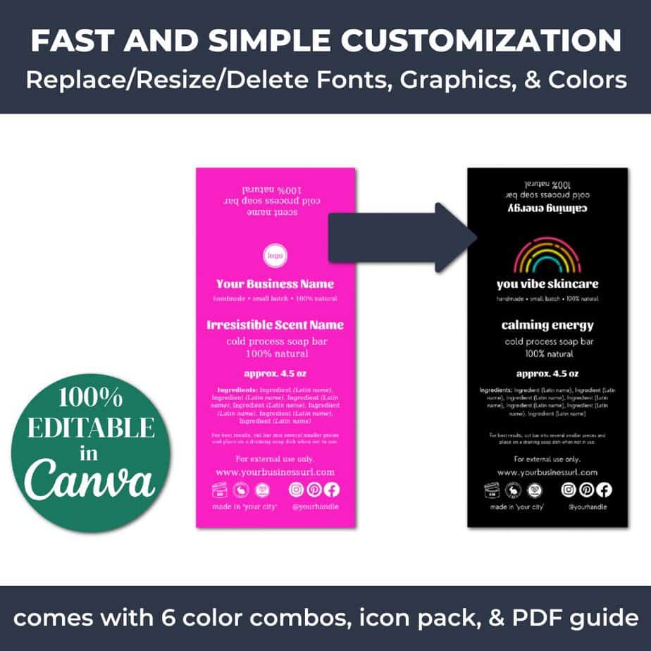 All soap box label templates from DIY Skin Care Business are easily editable using Canva.