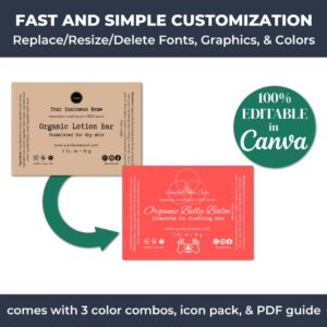 The kraft lotion bar label templates are easily editable using Canva.