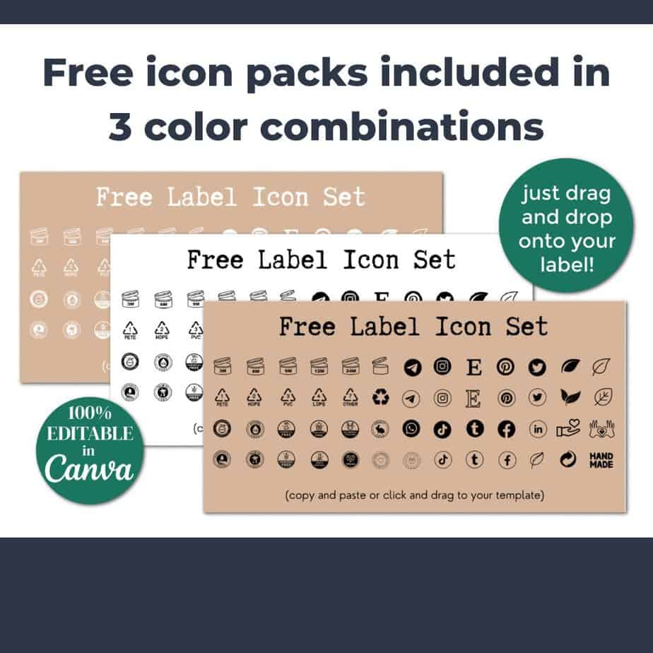 Kraft Jar Label Template Set comes with 3 icon packs in each color combination