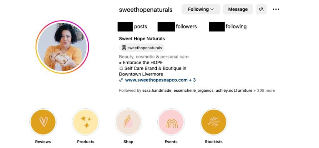 Instagram profile picture example of Sweet Hope Naturals