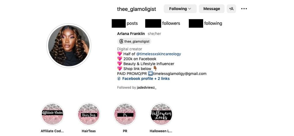 Instagram profile picture example of Thee_Glamoligist